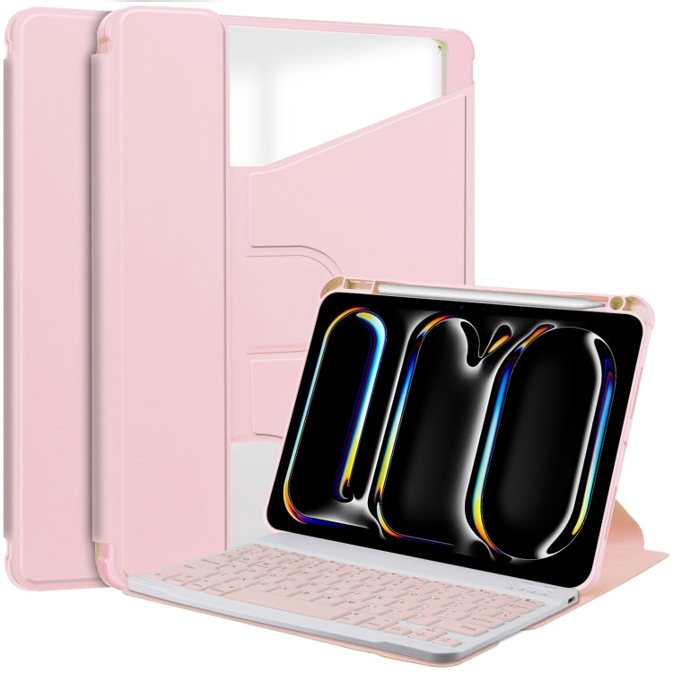 For iPad Pro 13 2024 Transparent Rotation Smart Leather Tablet Case with Keyboard(Pink) - iPad Pro 13 2024 Cases by PMC TechLife | Online Shopping South Africa | PMC TechLife | Buy Now Pay Later Mobicred