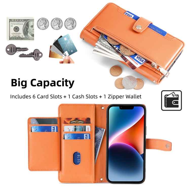 For Google Pixel 8a Sheep Texture Cross-body Zipper Wallet Leather Phone Case(Orange) - Google Cases by PMC TechLife | Online Shopping South Africa | PMC TechLife | Buy Now Pay Later Mobicred