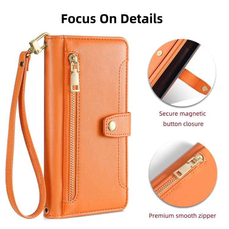 For Google Pixel 8a Sheep Texture Cross-body Zipper Wallet Leather Phone Case(Orange) - Google Cases by PMC TechLife | Online Shopping South Africa | PMC TechLife | Buy Now Pay Later Mobicred