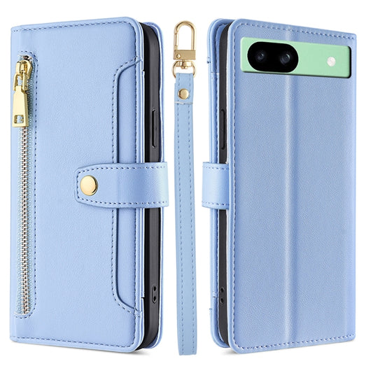 For Google Pixel 8a Sheep Texture Cross-body Zipper Wallet Leather Phone Case(Blue) - Google Cases by PMC Jewellery | Online Shopping South Africa | PMC Jewellery | Buy Now Pay Later Mobicred