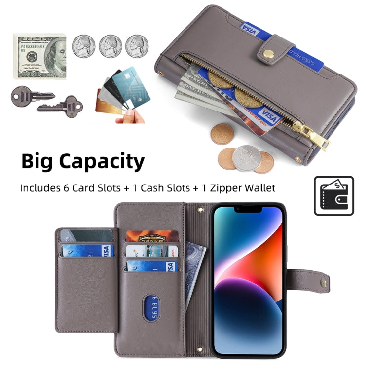 For Google Pixel 8a Sheep Texture Cross-body Zipper Wallet Leather Phone Case(Grey) - Google Cases by PMC TechLife | Online Shopping South Africa | PMC TechLife | Buy Now Pay Later Mobicred