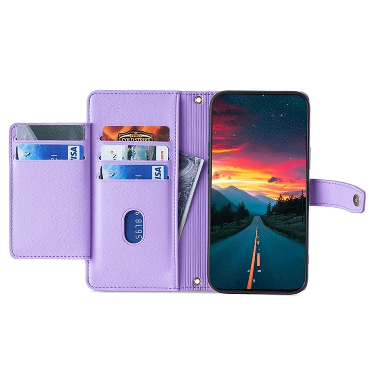 For Google Pixel 9 Sheep Texture Cross-body Zipper Wallet Leather Phone Case(Purple) - Google Cases by PMC TechLife | Online Shopping South Africa | PMC TechLife | Buy Now Pay Later Mobicred