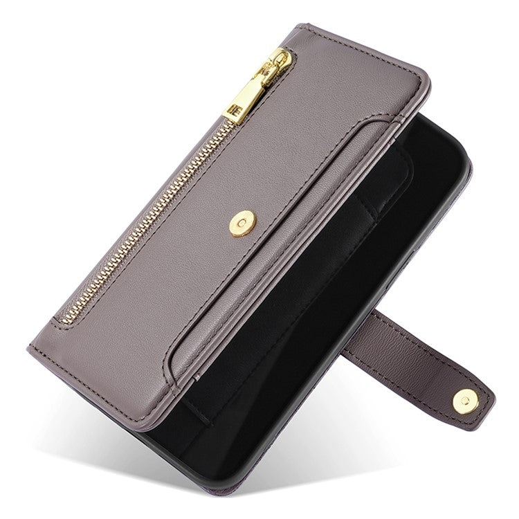 For Google Pixel 9 Pro XL Sheep Texture Cross-body Zipper Wallet Leather Phone Case(Grey) - Google Cases by PMC TechLife | Online Shopping South Africa | PMC TechLife | Buy Now Pay Later Mobicred