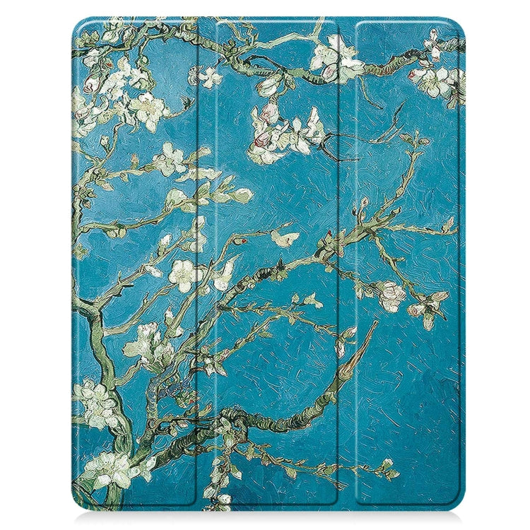 For iPad Air 13 2024 / 2025 Custer Painted 3-Fold Holder Smart Leather Tablet Case with Pen Tray(Apricot Flower) - iPad Air 13 2025 / 2024 Cases by PMC Jewellery | Online Shopping South Africa | PMC Jewellery | Buy Now Pay Later Mobicred