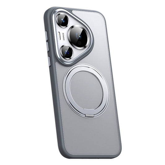 For Huawei Pura 70 Frosted 360 Rotating Holder Magnetic Full Coverage Shockproof Phone Case(Grey) - Huawei Cases by PMC Jewellery | Online Shopping South Africa | PMC Jewellery | Buy Now Pay Later Mobicred