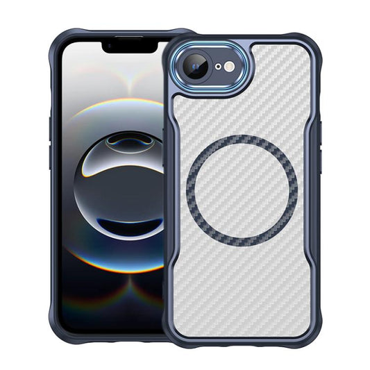 For iPhone 16e Carbon Fiber Texture MagSafe Translucent Phone Case(Blue) - iPhone 16e Cases by PMC Jewellery | Online Shopping South Africa | PMC Jewellery | Buy Now Pay Later Mobicred