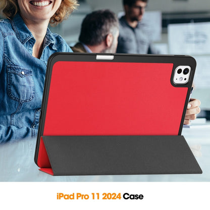 For iPad Pro 11 2024 Custer TPU Pure Color 3-Fold Holder Smart Leather Tablet Case with Pen Tray(Red) - iPad Pro 11 2024 Cases by PMC Jewellery | Online Shopping South Africa | PMC Jewellery | Buy Now Pay Later Mobicred