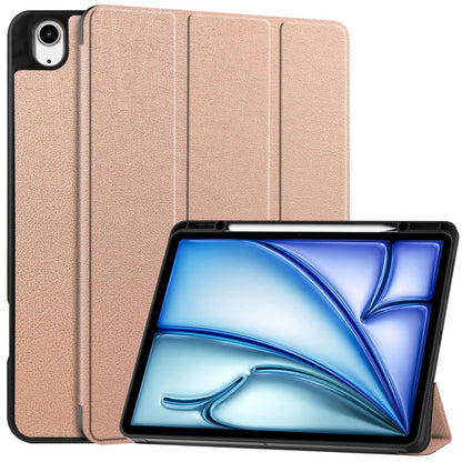 For iPad Air 13 2024 / 2025 Custer TPU Pure Color 3-Fold Holder Smart Leather Tablet Case with Pen Tray(Rose Gold) - iPad Air 13 2025 / 2024 Cases by PMC Jewellery | Online Shopping South Africa | PMC Jewellery | Buy Now Pay Later Mobicred