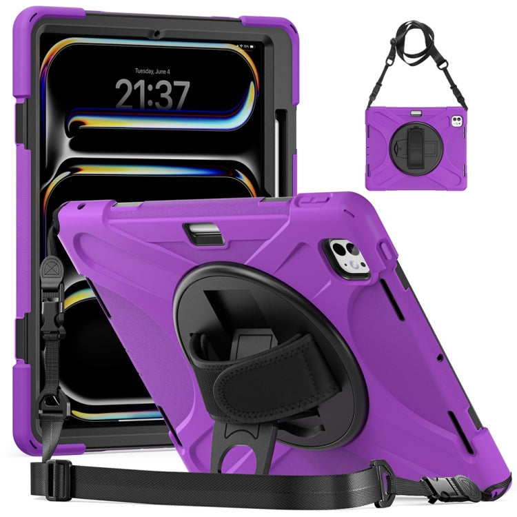 For iPad Pro 13 2024 Rotatable Holder Silicone Hybrid PC Tablet Case with Shoulder Strap(Purple) - iPad Pro 13 2024 Cases by PMC Jewellery | Online Shopping South Africa | PMC Jewellery | Buy Now Pay Later Mobicred