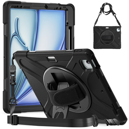 For iPad Air 13 2024 / Air 13 2025 Rotatable Holder Silicone Hybrid PC Tablet Case with Shoulder Strap(Black) - iPad Air 13 2025 / 2024 Cases by PMC Jewellery | Online Shopping South Africa | PMC Jewellery | Buy Now Pay Later Mobicred