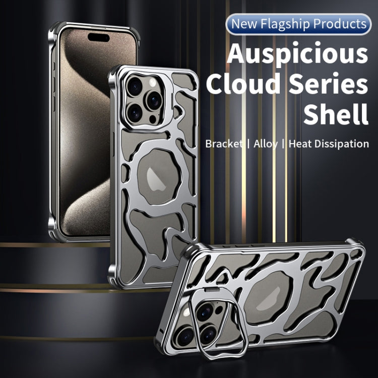 For iPhone 16 Pro Auspicious Cloud Series MagSafe Metal Phone Case with Bracket(Grey) - iPhone 16 Pro Cases by PMC TechLife | Online Shopping South Africa | PMC TechLife | Buy Now Pay Later Mobicred