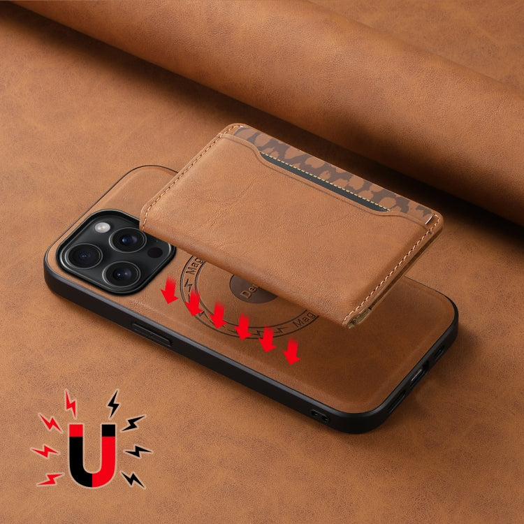 For iPhone 15 Pro Max Denior D13 Retro Texture Leather MagSafe Card Bag Phone Case(Brown) - iPhone 15 Pro Max Cases by Denior | Online Shopping South Africa | PMC Jewellery | Buy Now Pay Later Mobicred