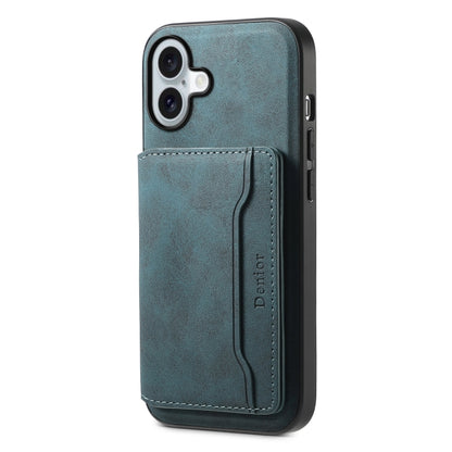 For iPhone 16 Denior D13 Retro Texture Leather MagSafe Card Bag Phone Case(Blue) - iPhone 16 Cases by Denior | Online Shopping South Africa | PMC Jewellery | Buy Now Pay Later Mobicred