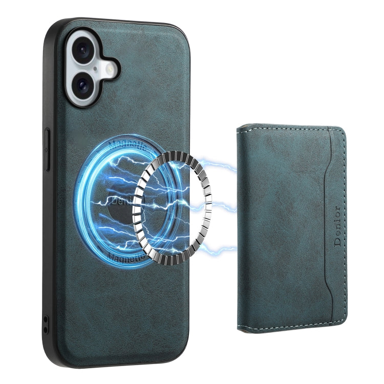 For iPhone 16 Plus Denior D13 Retro Texture Leather MagSafe Card Bag Phone Case(Blue) - free shipping - PMC TechLife - Order now!