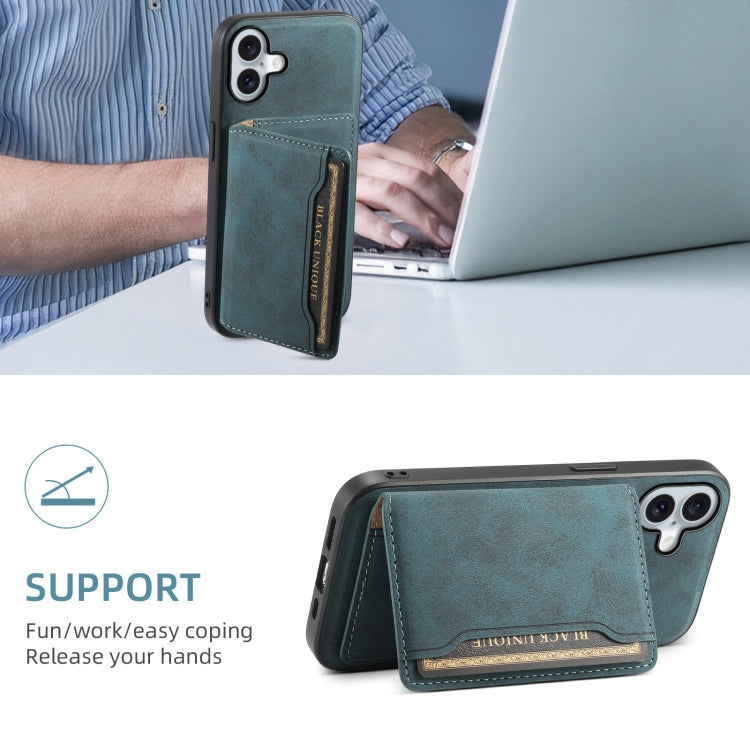 For iPhone 16 Plus Denior D13 Retro Texture Leather MagSafe Card Bag Phone Case(Blue) - free shipping - PMC TechLife - Order now!