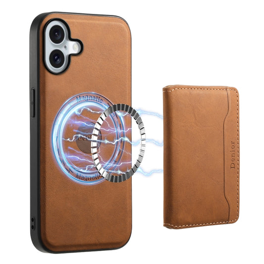 For iPhone 16 Plus Denior D13 Retro Texture Leather MagSafe Card Bag Phone Case(Brown) - iPhone 16 Plus Cases by Denior | Online Shopping South Africa | PMC Jewellery | Buy Now Pay Later Mobicred