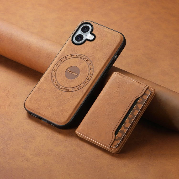 For iPhone 16 Plus Denior D13 Retro Texture Leather MagSafe Card Bag Phone Case(Brown) - iPhone 16 Plus Cases by Denior | Online Shopping South Africa | PMC Jewellery | Buy Now Pay Later Mobicred