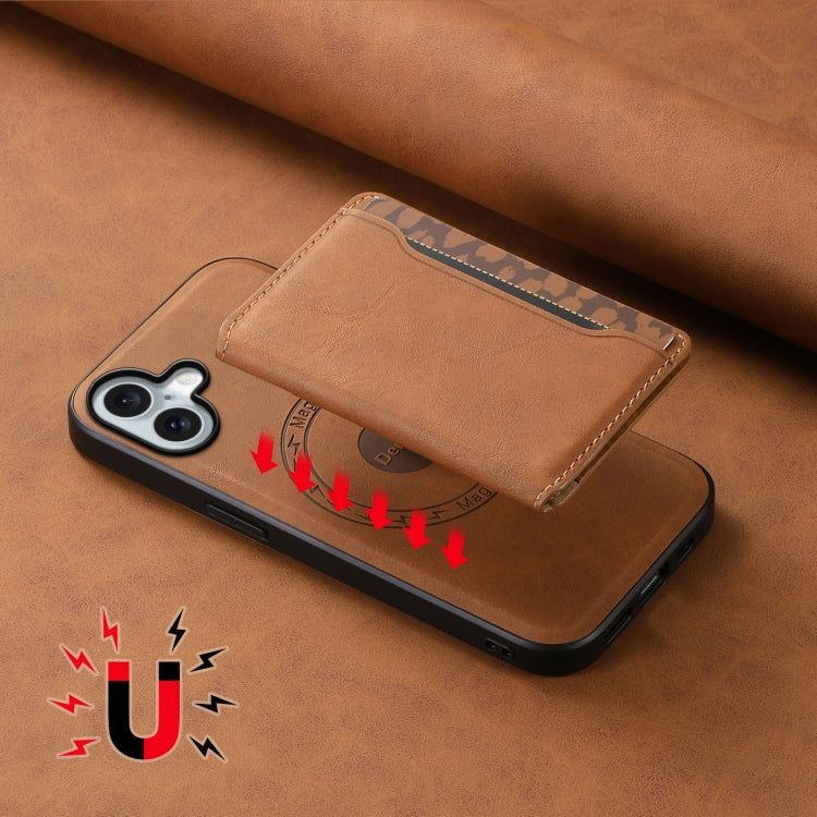 For iPhone 16 Plus Denior D13 Retro Texture Leather MagSafe Card Bag Phone Case(Brown) - iPhone 16 Plus Cases by Denior | Online Shopping South Africa | PMC Jewellery | Buy Now Pay Later Mobicred