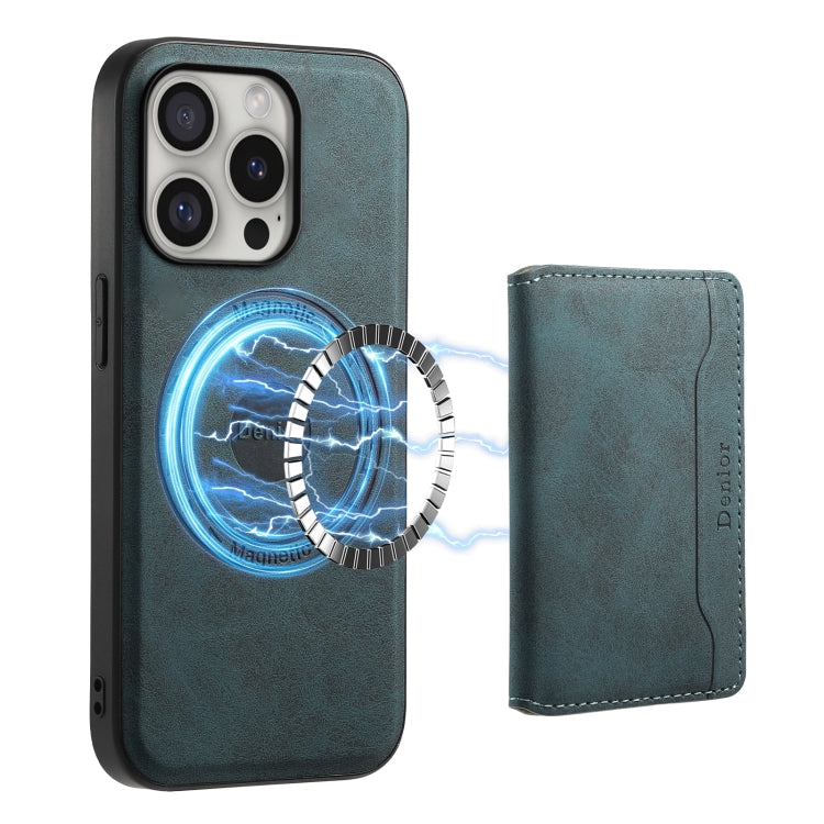 For iPhone 16 Pro Denior D13 Retro Texture Leather MagSafe Card Bag Phone Case(Blue) - iPhone 16 Pro Cases by Denior | Online Shopping South Africa | PMC Jewellery | Buy Now Pay Later Mobicred