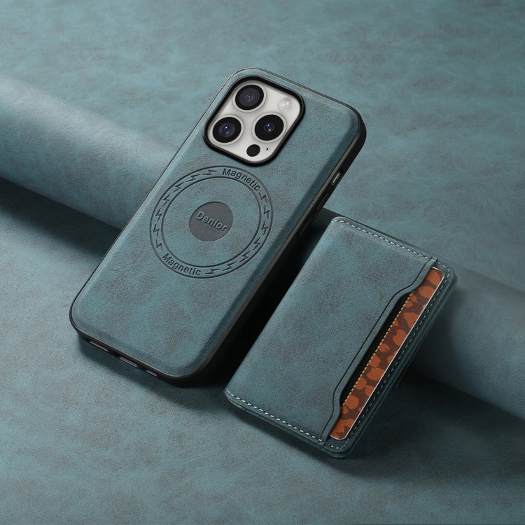 For iPhone 16 Pro Denior D13 Retro Texture Leather MagSafe Card Bag Phone Case(Blue) - iPhone 16 Pro Cases by Denior | Online Shopping South Africa | PMC TechLife | Buy Now Pay Later Mobicred