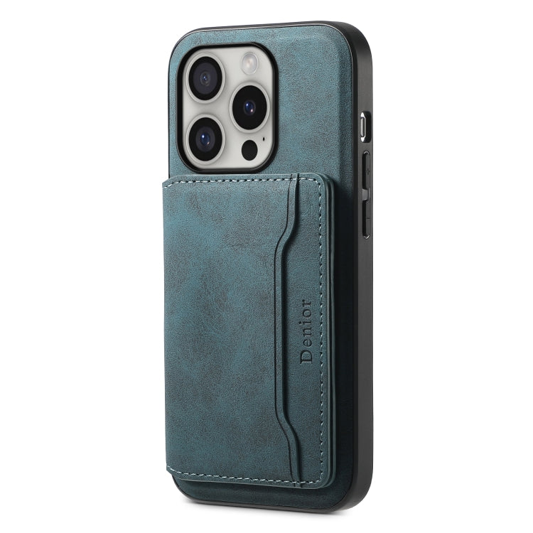 For iPhone 16 Pro Denior D13 Retro Texture Leather MagSafe Card Bag Phone Case(Blue) - iPhone 16 Pro Cases by Denior | Online Shopping South Africa | PMC TechLife | Buy Now Pay Later Mobicred