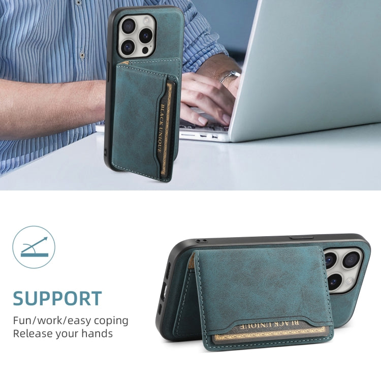 For iPhone 16 Pro Denior D13 Retro Texture Leather MagSafe Card Bag Phone Case(Blue) - iPhone 16 Pro Cases by Denior | Online Shopping South Africa | PMC Jewellery | Buy Now Pay Later Mobicred