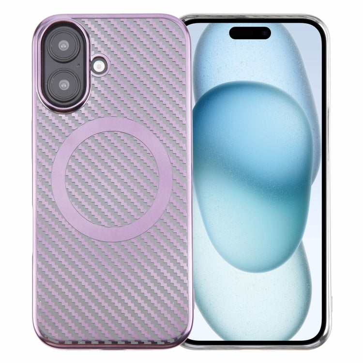 For iPhone 16 Plus 6D Plated Carbon Fiber Clear Magsafe PC Phone Case(Aurora Purple) - iPhone 16 Plus Cases by PMC Jewellery | Online Shopping South Africa | PMC Jewellery | Buy Now Pay Later Mobicred