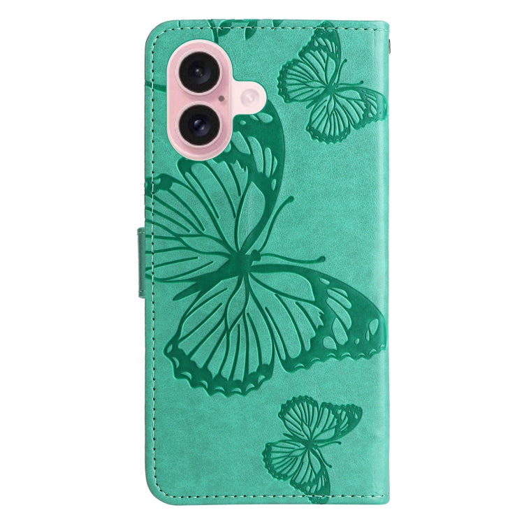 For iPhone 16 3D Butterfly Embossed Pattern Flip Leather Phone Case(Green) - iPhone 16 Cases by PMC Jewellery | Online Shopping South Africa | PMC Jewellery | Buy Now Pay Later Mobicred