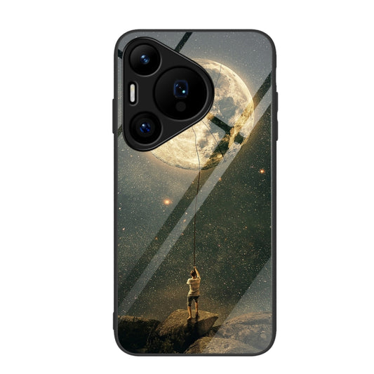 For Huawei Pura 70 Colorful Painted Glass Phone Case(Moon) - Huawei Cases by PMC Jewellery | Online Shopping South Africa | PMC Jewellery | Buy Now Pay Later Mobicred