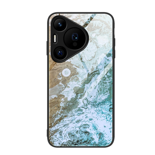 For Huawei Pura 70 Marble Pattern Glass Protective Phone Case(Beach) - Huawei Cases by PMC Jewellery | Online Shopping South Africa | PMC Jewellery | Buy Now Pay Later Mobicred