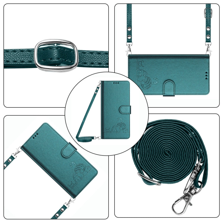 For Google Pixel 9 / 9 Pro Cat Rat Embossed Pattern RFID Leather Phone Case with Lanyard(Peacock Green) - Google Cases by PMC Jewellery | Online Shopping South Africa | PMC Jewellery | Buy Now Pay Later Mobicred