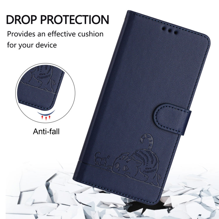 For Google Pixel 9 Pro XL Cat Rat Embossed Pattern RFID Leather Phone Case with Lanyard(Blue) - Google Cases by PMC Jewellery | Online Shopping South Africa | PMC Jewellery | Buy Now Pay Later Mobicred