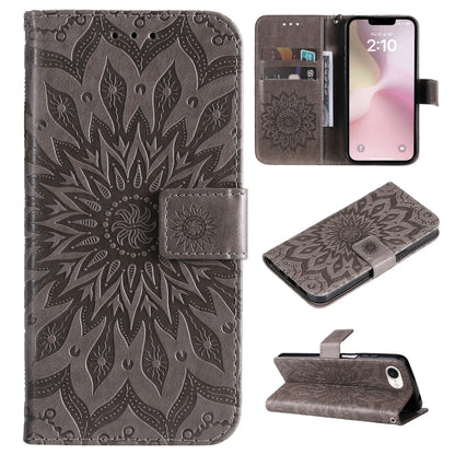 For iPhone SE 2024 Embossed Sunflower Pattern Flip Leather Phone Case(Grey) - More iPhone Cases by PMC Jewellery | Online Shopping South Africa | PMC Jewellery | Buy Now Pay Later Mobicred