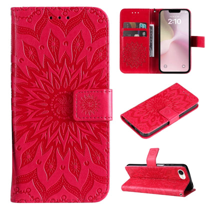 For iPhone SE 2024 Embossed Sunflower Pattern Flip Leather Phone Case(Red) - More iPhone Cases by PMC Jewellery | Online Shopping South Africa | PMC Jewellery | Buy Now Pay Later Mobicred