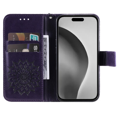 For iPhone 16 Pro Max Embossed Sunflower Pattern Flip Leather Phone Case(Purple) - iPhone 16 Pro Max Cases by PMC Jewellery | Online Shopping South Africa | PMC Jewellery | Buy Now Pay Later Mobicred