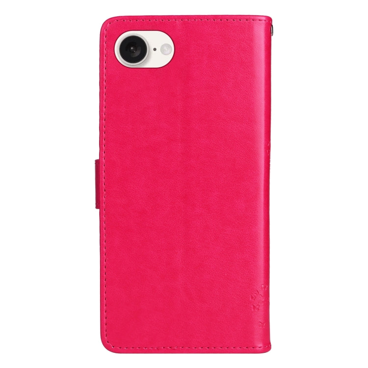 For iPhone 16e Tree & Cat Embossed Pattern Flip Leather Phone Case(Rose Red) - free shipping - PMC TechLife - Order now!