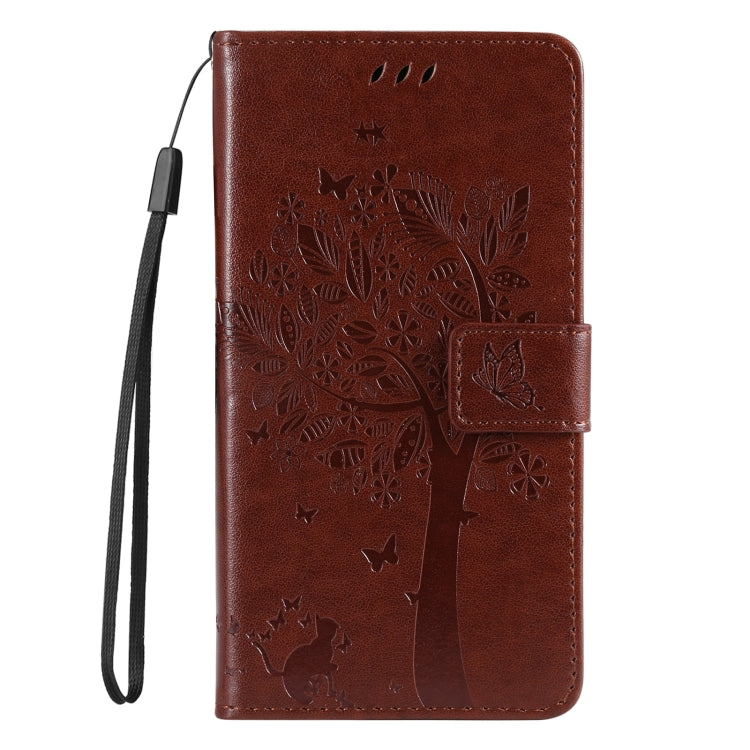 For iPhone SE 2024 Tree & Cat Embossed Pattern Flip Leather Phone Case(Coffee) - More iPhone Cases by PMC Jewellery | Online Shopping South Africa | PMC Jewellery | Buy Now Pay Later Mobicred