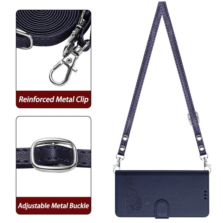 For OPPO Reno11 Pro 5G Global Cat Rat Embossed Pattern RFID Leather Phone Case with Lanyard(Blue) - OPPO Cases by PMC TechLife | Online Shopping South Africa | PMC TechLife | Buy Now Pay Later Mobicred