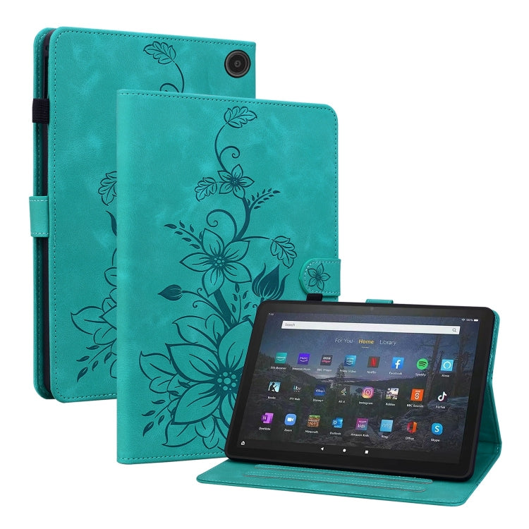 For Amazon Fire Max 11 Lily Embossed Leather Tablet Case(Green) - Amazon by PMC TechLife | Online Shopping South Africa | PMC TechLife | Buy Now Pay Later Mobicred
