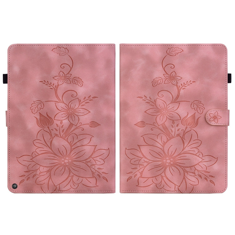 For Amazon Fire HD10 2019/2017 Lily Embossed Leather Smart Tablet Case(Pink) - Amazon by PMC TechLife | Online Shopping South Africa | PMC TechLife | Buy Now Pay Later Mobicred