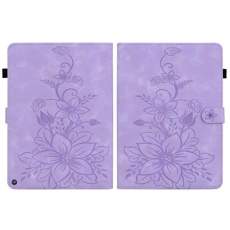 For Amazon Fire HD10 2019/2017 Lily Embossed Leather Smart Tablet Case(Purple) - Amazon by PMC TechLife | Online Shopping South Africa | PMC TechLife | Buy Now Pay Later Mobicred