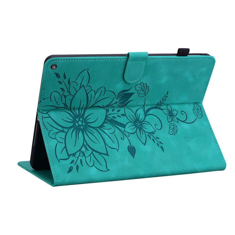 For Amazon Fire HD10 / HD10 Plus 2021 Lily Embossed Leather Smart Tablet Case(Green) - Amazon by PMC TechLife | Online Shopping South Africa | PMC TechLife | Buy Now Pay Later Mobicred