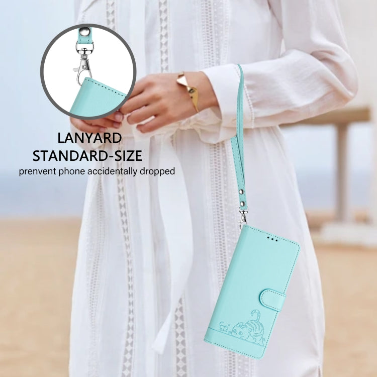 For vivo Y38 5G Cat Rat Embossed Pattern RFID Leather Phone Case with Lanyard(Mint Green) - vivo Cases by PMC TechLife | Online Shopping South Africa | PMC TechLife | Buy Now Pay Later Mobicred