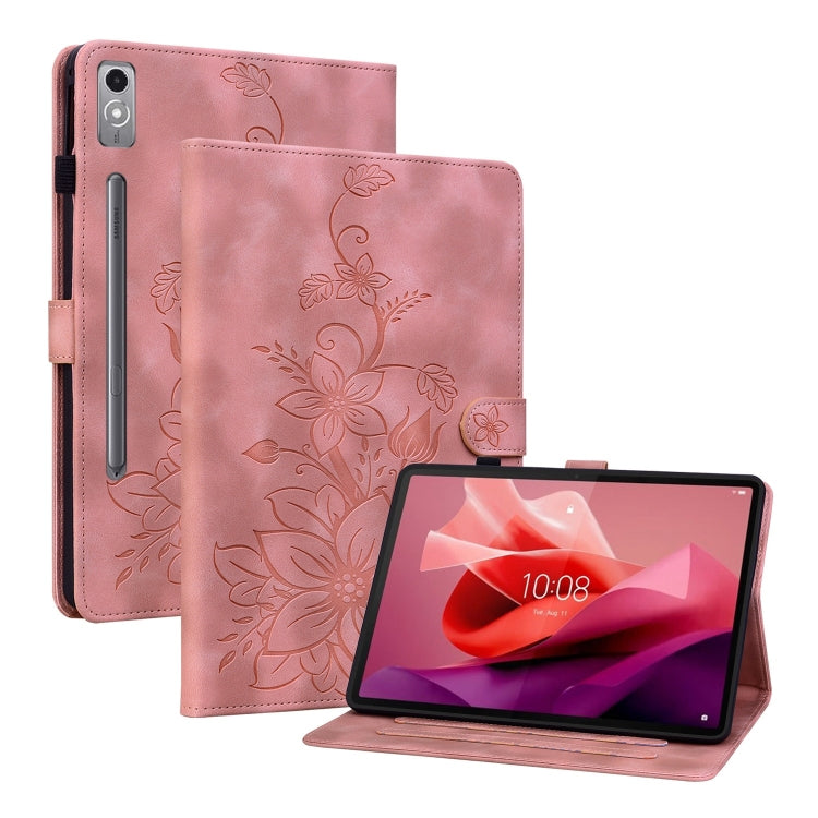 For Lenovo Tab P12 12.7 Lily Embossed Leather Tablet Case(Pink) - Lenovo by PMC TechLife | Online Shopping South Africa | PMC TechLife | Buy Now Pay Later Mobicred