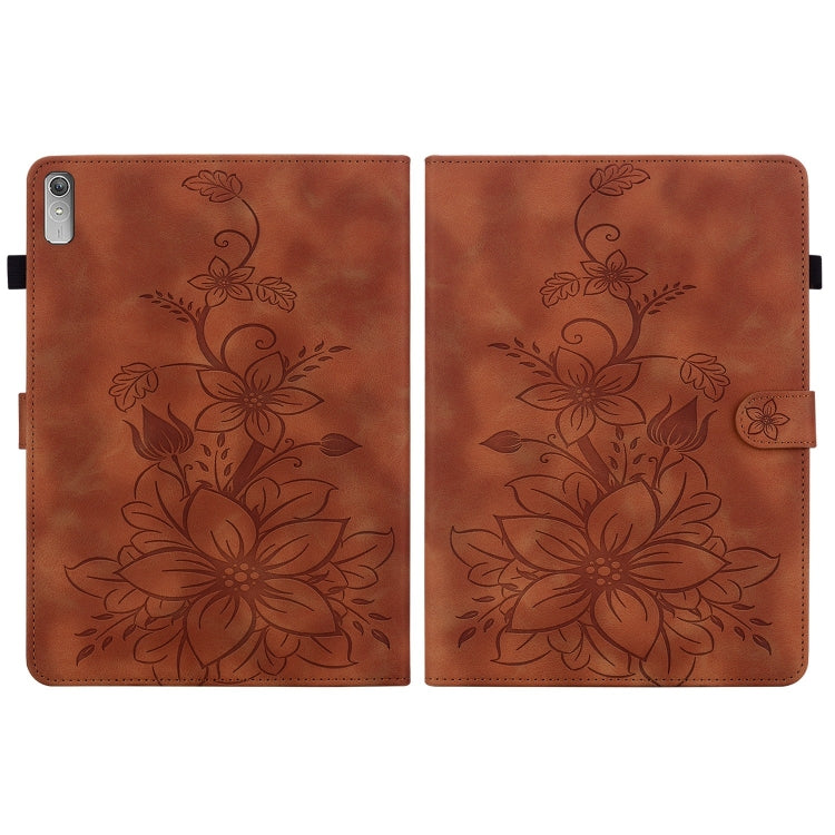 For Lenovo Tab P11 Gen 2 11.5 Lily Embossed Leather Tablet Case(Brown) - Lenovo by PMC TechLife | Online Shopping South Africa | PMC TechLife | Buy Now Pay Later Mobicred