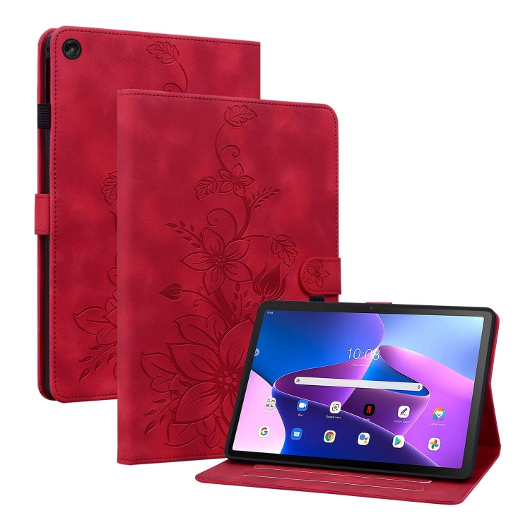 For Lenovo Tab M10 Plus 10.6 3rd Gen Lily Embossed Leather Tablet Case(Red) - Lenovo by PMC TechLife | Online Shopping South Africa | PMC TechLife | Buy Now Pay Later Mobicred