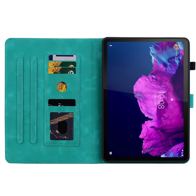 For Lenovo Tab P11 /Xiaoxin Pad Plus Lily Embossed Leather Tablet Case(Green) - Lenovo by PMC TechLife | Online Shopping South Africa | PMC TechLife | Buy Now Pay Later Mobicred