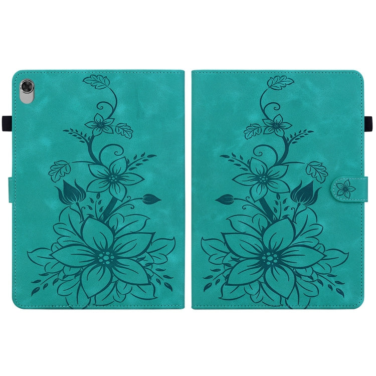 For Lenovo M10 Plus 10.3 Lily Embossed Leather Tablet Case(Green) - Lenovo by PMC TechLife | Online Shopping South Africa | PMC TechLife | Buy Now Pay Later Mobicred