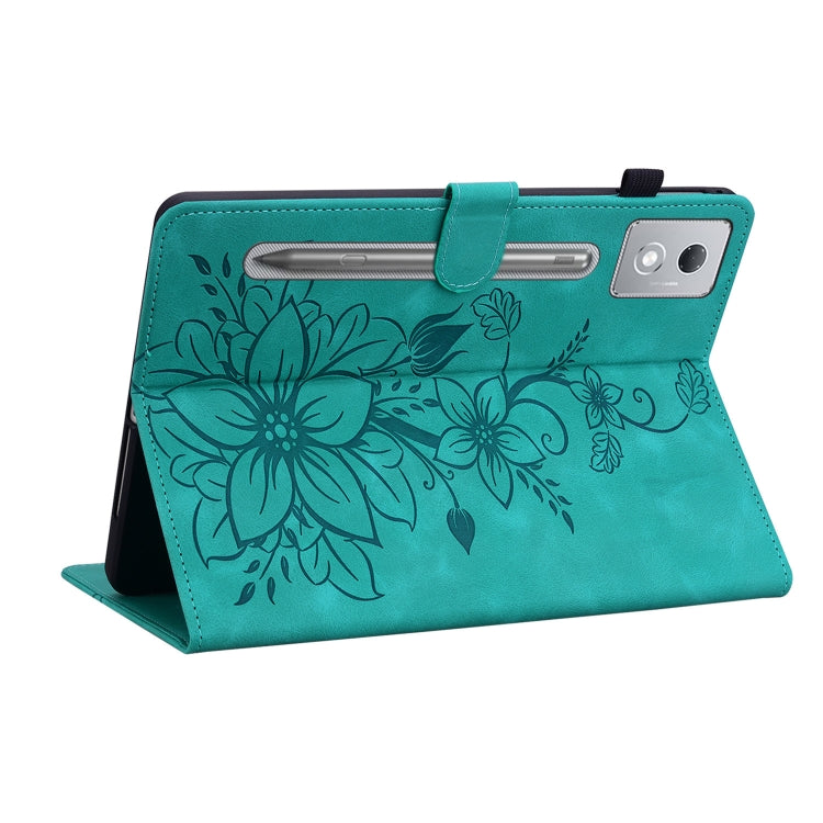 For Lenovo Tab P12 12.7 2025 Lily Embossed Leather Tablet Case(Green) - Lenovo by PMC TechLife | Online Shopping South Africa | PMC TechLife | Buy Now Pay Later Mobicred