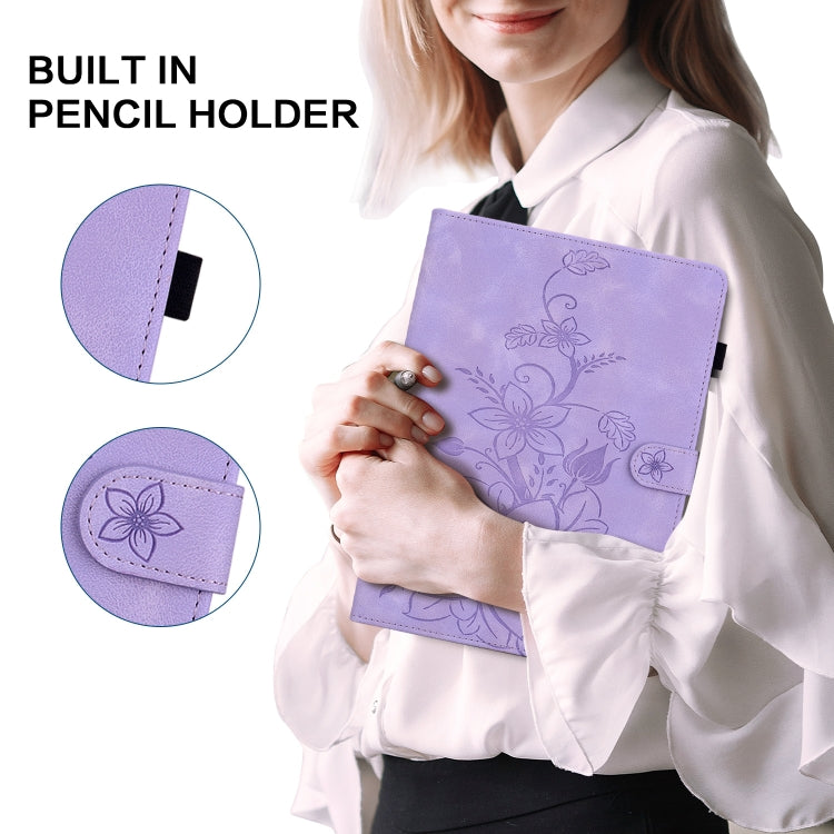 For Lenovo Tab P12 12.7 2025 Lily Embossed Leather Tablet Case(Purple) - Lenovo by PMC TechLife | Online Shopping South Africa | PMC TechLife | Buy Now Pay Later Mobicred